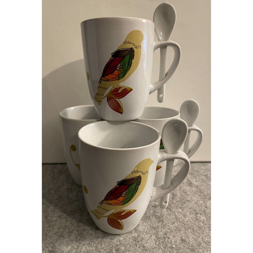 4 Coastal Cocktail Ceramic Tea/Coffee Mug w/Spoon  # 1410